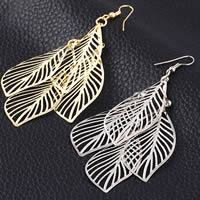 Zinc Alloy Drop Earring iron earring hook Leaf plated hollow nickel lead & cadmium free Sold By Pair