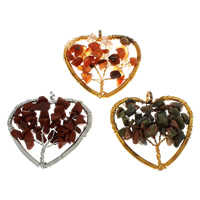 Gemstone Pendants Jewelry, with Iron, plated, mixed, 48x52x8mm-51x53x12mm, Hole:Approx 5mm, 10PCs/Bag, Sold By Bag