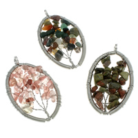 Gemstone Pendants Jewelry, with Iron, platinum color plated, mixed, 32x56x7mm-36x54x7mm, Hole:Approx 5mm, 10PCs/Bag, Sold By Bag