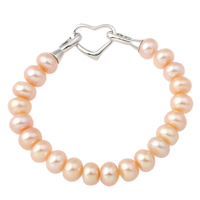 Freshwater Cultured Pearl Bracelet Freshwater Pearl brass foldover clasp Rondelle natural pink 9-10mm Sold Per Approx 6.5 Inch Strand