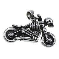 Stainless Steel Pendants, Motorcycle, with skull pattern & blacken, 35x23x11.50mm, Hole:Approx 5x6mm, 6PCs/Lot, Sold By Lot