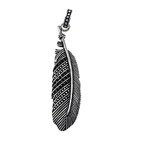 Bijoux pendentifs en acier inoxydable , forme de plume, avec zircone cubique & noircir, 18x70x5.50mm, Trou:Environ 7x8mm, 6PC/lot, Vendu par lot