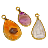 Ice Quartz Agate Pendant, with Brass, gold color plated, mixed, 28x56x7mm-36x67x8mm, Hole:Approx 7mm, 10PCs/Bag, Sold By Bag