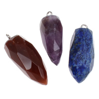 Gemstone Pendants Jewelry, with brass bail, platinum color plated, faceted & mixed, 12x33x10mm-15x40x13mm, Hole:Approx 2mm, 10PCs/Bag, Sold By Bag