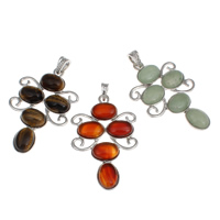 Gemstone Pendants Jewelry, with Tibetan Style, platinum color plated, different materials for choice, 37x59x8mm, Hole:Approx 4x6mm, 5PCs/Bag, Sold By Bag