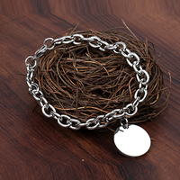 Stainless Steel Jewelry Bracelet 316L Stainless Steel with 316L Stainless Steel Flat Round oval chain original color 23mm Sold Per Approx 8 Inch Strand