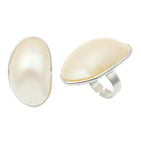Anéis de dedo de concha, with cobre, Oval, 40x25x29mm, Buraco:Aprox 17mm, tamanho:6.5, vendido por PC