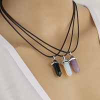 Natural Gemstone Necklace with PU Leather & Zinc Alloy platinum color plated mixed Length Approx 17 Inch Sold By Bag