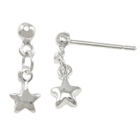 925 Sterling Silver Drop Earring, Star, without earnut, 13mm, 5x7x2mm, 0.8mm, 10Pairs/Lot, Sold By Lot