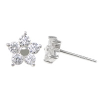 Cubic Zircon (CZ) Stud Earring 925 Sterling Silver Flower without earnut & with cubic zirconia 0.8mm Sold By Lot
