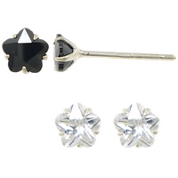 Cubic Zircon (CZ) Stud Earring 925 Sterling Silver Flower without earnut & with cubic zirconia 0.6mm Sold By Lot