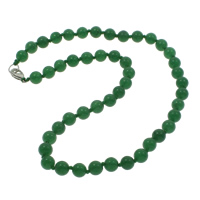 Jade Malasia collar, aleación de cinc cierre de langosta, Esférico, natural, 8mm, Vendido para aproximado 18 Inch Sarta