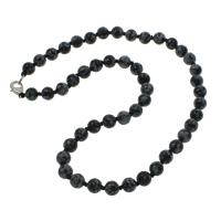 Schneeflocke Obsidian Halskette, Zinklegierung Karabinerverschluss, rund, natürlich, 8mm, verkauft per ca. 18 ZollInch Strang