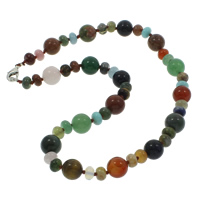 Natural Gemstone Necklace, Tibetan Style lobster clasp, Round, 8x5mm, 12mm, Sold Per Approx 18 Inch Strand