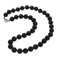 Schwarzer Achat Halskette, Zinklegierung Karabinerverschluss, rund, natürlich, 10mm, verkauft per ca. 17 ZollInch Strang