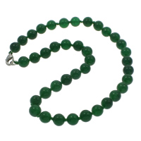 Jade Malasia collar, aleación de cinc cierre de langosta, Esférico, natural, 10mm, Vendido para aproximado 18 Inch Sarta