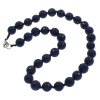 Dyed Marble Necklace zinc alloy lobster clasp Round faceted blue 14mm Sold Per Approx 18 Inch Strand
