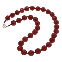 Red Agate Halsband, zinklegering Karbinlås, Rund, naturlig, 12mm, Såld Per Ca 19 inch Strand