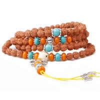 108 Mala Beads Rudraksha with Elastic Thread & Turquoise & Resin & Zinc Alloy antique silver color plated Buddhist jewelry &   Sold By Lot