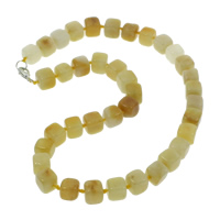 Ágata amarilla collar, aleación de cinc cierre de langosta, Cúbico, natural, 9-12mm, Vendido para aproximado 18 Inch Sarta