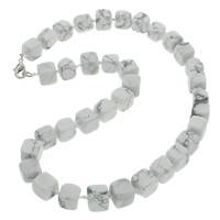 Ожерелья из бирюзы, Природная белая бирюза, цинковый сплав Замок-карабин, Куб, натуральный, 9-12mm, Продан через Приблизительно 18 дюймовый Strand