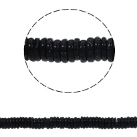 Naturlig svart agat pärlor, Flat Round, 6x2mm, Hål:Ca 1.5mm, Ca 220PC/Strand, Såld Per Ca 15.7 inch Strand