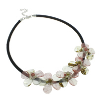 Watermelon Necklace, with Polyester, Tibetan Style lobster clasp, with 5cm extender chain, Flower, natural, 40x12mm, Sold Per Approx 18 Inch Strand