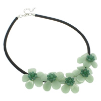 Green Aventurine Necklace, with Polyester, Tibetan Style lobster clasp, with 5cm extender chain, Flower, natural, 40x12mm, Sold Per Approx 18 Inch Strand