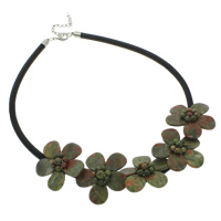 Ruby in Zoisite Necklace, with Polyester, Tibetan Style lobster clasp, with 5cm extender chain, Flower, 40x12mm, Sold Per Approx 18 Inch Strand