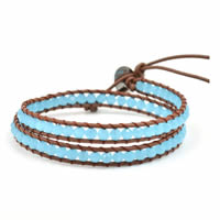 Wrap Bracelet Cowhide with Dyed Jade stainless steel clasp adjustable &  skyblue nickel lead & cadmium free 4mm Sold Per Approx 13.5-16 Inch Strand