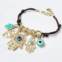 Evil Eye Jewelry Bracelet Zinc Alloy with Waxed Cotton Cord & Resin with 0.8lnch extender chain Hamsa gold color plated Islamic jewelry & evil eye pattern & enamel & with rhinestone nickel lead & cadmium free Sold Per Approx 7.5 Inch Strand