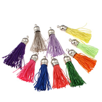 corde en nylon Gland de décoration, avec laiton caution, Placage de couleur platine, couleurs mélangées, 10x43mm, Trou:Environ 2mm, 100/