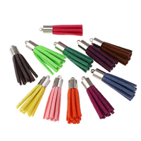 Baumwollsamt Troddel, mit Zinklegierung, Platinfarbe platiniert, gemischte Farben, 7x35mm, Bohrung:ca. 1.5mm, 100/