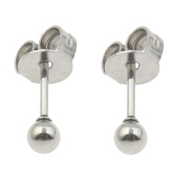 Stainless Steel Stud Earrings, Round, original color, 3mm, 100Pairs/Bag, Sold By Bag