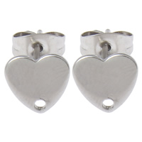 Stainless Steel Earring Stud Component, Heart, original color, 8x1mm, Hole:Approx 1mm, 100Pair/Bag, Sold By Bag