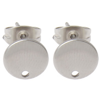 Stainless Steel Earring Stud Component Flat Round original color Approx 1mm 100/