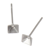Stainless Steel Earring Stud Component, Square, original color, 4mm, Inner Diameter:Approx 3.5mm, 300PCs/Bag, Sold By Bag