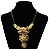 Fashion Statement Necklace, Tibetan Style, with 2lnch extender chain, antique gold color plated, twist oval chain, nickel, lead & cadmium free, 50mm, Length:Approx 17 Inch, 10Strands/Lot, Sold By Lot