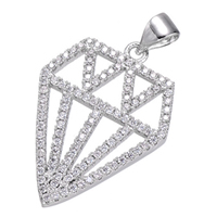 Cubic Zirconia Micro Pave Brass Pendant Diamond Shape platinum plated micro pave cubic zirconia & hollow nickel lead & cadmium free Approx 3mm Sold By Lot