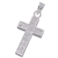 Cubic Zirconia Micro Pave Brass Pendant, Cross, platinum plated, micro pave cubic zirconia, nickel, lead & cadmium free, 13x25mm, Hole:Approx 3mm, 5PCs/Lot, Sold By Lot