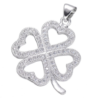 Brass Clover Pendant, Four Leaf Clover, platinum plated, micro pave cubic zirconia, nickel, lead & cadmium free, 21x25mm, Hole:Approx 3.4mm, 5PCs/Lot, Sold By Lot