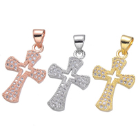Cubic Zirconia Micro Pave Brass Pendant, Cross, plated, micro pave cubic zirconia, more colors for choice, nickel, lead & cadmium free, 14x21mm, Hole:Approx 3.6mm, 5PCs/Lot, Sold By Lot