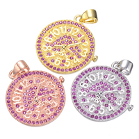 Cubic Zirconia Micro Pave Brass Pendant, Clock, plated, micro pave cubic zirconia, more colors for choice, nickel, lead & cadmium free, 20x22mm, Hole:Approx 3.7mm, 5PCs/Lot, Sold By Lot