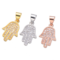 Cubic Zirconia Micro Pave Brass Pendant, Hamsa, plated, Islamic jewelry & micro pave cubic zirconia, more colors for choice, nickel, lead & cadmium free, 11x17mm, Hole:Approx 3mm, 5PCs/Lot, Sold By Lot