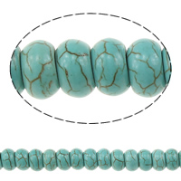 Coirníní turquoise, Turquoise sintéiseach, Rondelle, turquoise gorm, 10x5.50mm, Poll:Thart 1.5mm, Fad Thart 17 Inse, 20Snáitheanna/Lot, Díolta De réir Lot