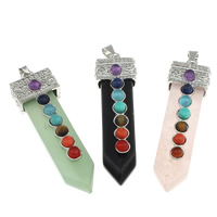 Gemstone Pendants Jewelry, with Tibetan Style, platinum color plated, natural & mixed, 16x56x16mm, Hole:Approx 4x7mm, 10PCs/Bag, Sold By Bag