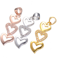 Cubic Zirconia Micro Pave Brass Pendant, Heart, plated, micro pave cubic zirconia, more colors for choice, nickel, lead & cadmium free, 9x24mm, Hole:Approx 3.7mm, 5PCs/Lot, Sold By Lot