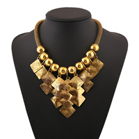 Fashion Statement Necklace, Tibetan Style, with 1lnch extender chain, antique gold color plated, mesh chain, nickel, lead & cadmium free, 9mm,30mm,100mm, Length:Approx 17 Inch, 10Strands/Lot, Sold By Lot