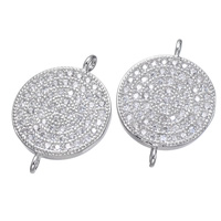 Cubic Zirconia Micro Pave Brass Connector Flat Round platinum plated micro pave cubic zirconia & 1/1 loop nickel lead & cadmium free Approx 1.4mm Sold By Lot