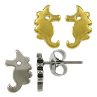 Stainless Steel Stud Earrings, Seahorse, plated, more colors for choice, 6x10x11.50mm, Sold By Pair